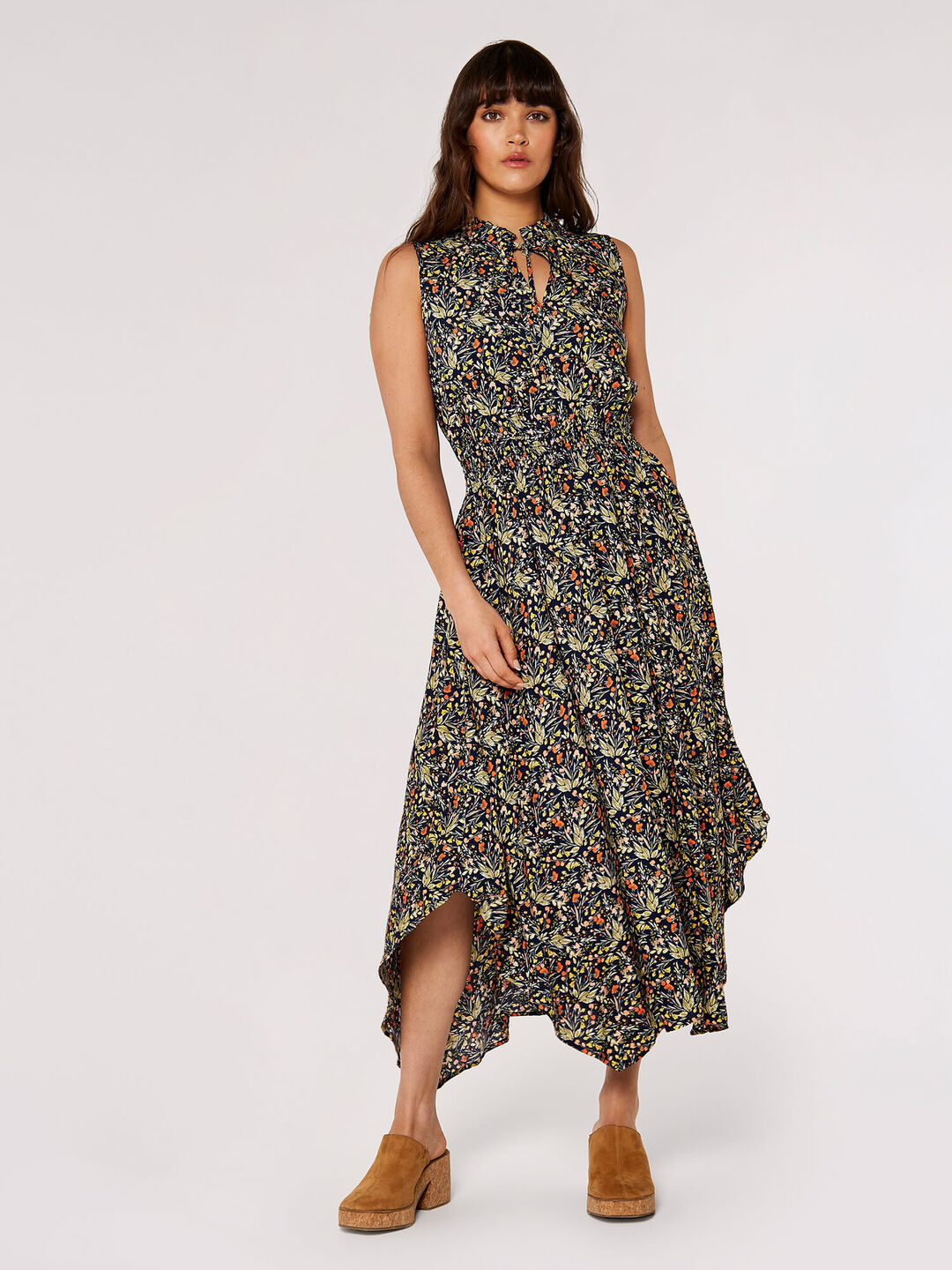 Image of Floral Hanky Hem Midi Dress