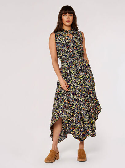 Floral Hanky Hem Midi Dress