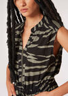 Zebra Print Zip Through Mini Dress, Khaki, large