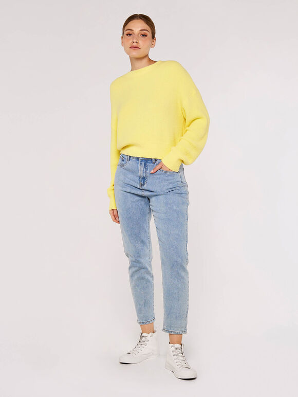 Fuzzy Crop Jumper, Yellow, large