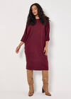 Ribbed Knit Cocoon Midi Dress, Burgundy, large