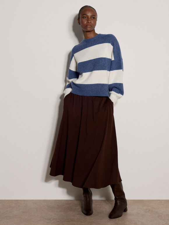 Chunky Knit Stripe Oversized Jumper, Blue, large