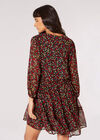 Ditsy Floral Ruched Mini Dress, Black, large