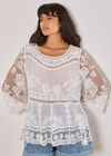 Embroidered Mesh Oversized Top, White, large