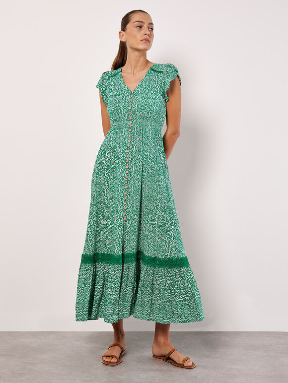 Dot Print Maxi Dress, Green, large