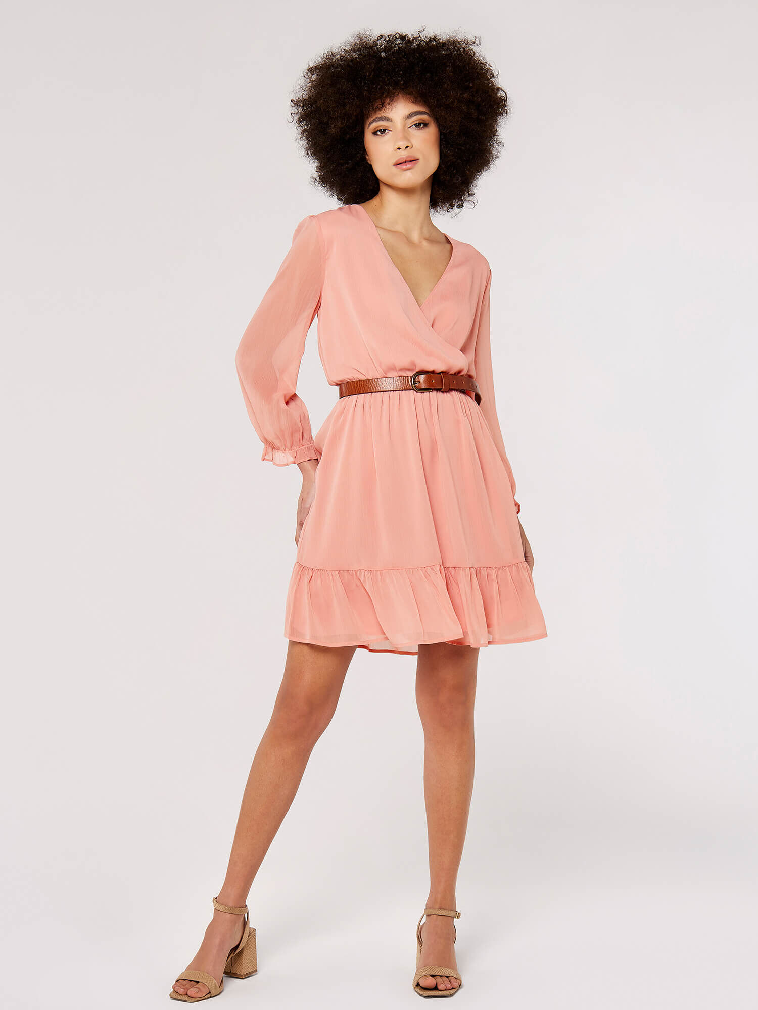 Crinkle Chiffon Wrap Mini Dress