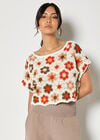 Hexagon Flowers Crochet Top, Orange, large