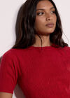 Pointelle Hearts Knitted T-Shirt, Red, large