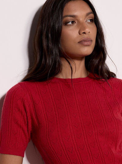 Pointelle Hearts Knitted T-Shirt