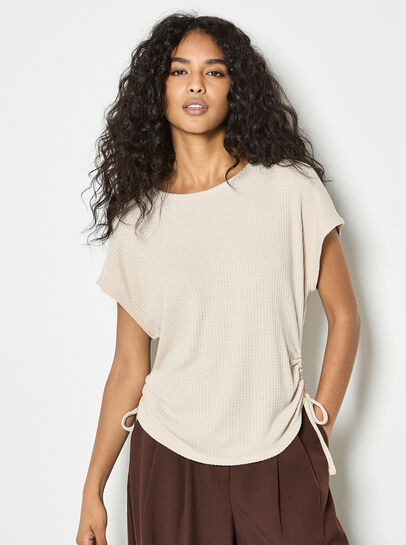 Waffle Knit Ruched T-Shirt