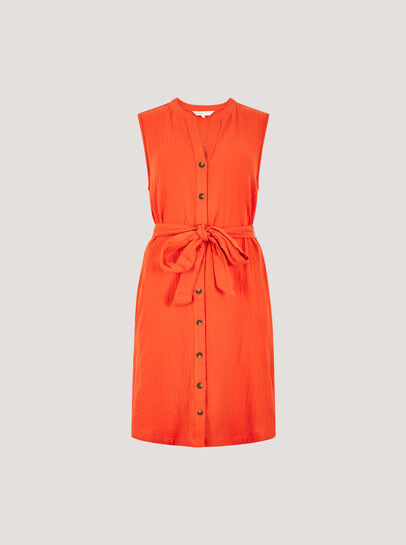 Textured Cotton Button Down Mini Dress