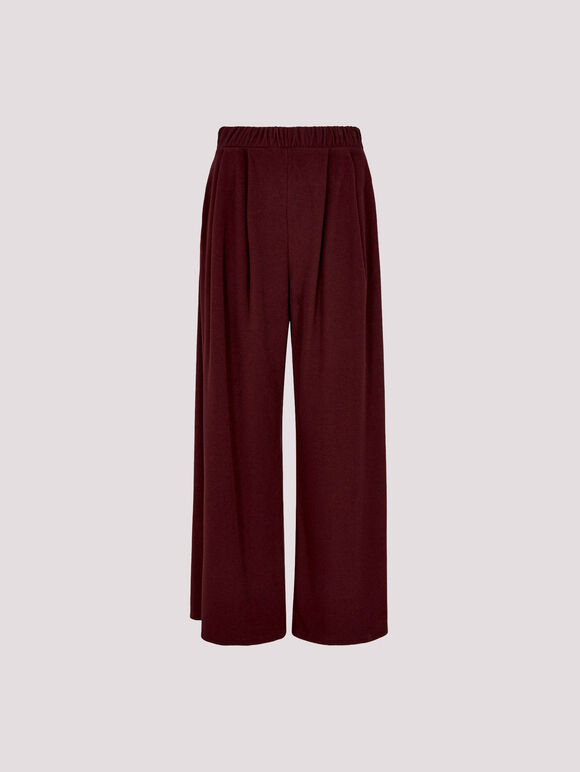 Ribbed Knit Wide Leg Trousers, Burgundy, large
