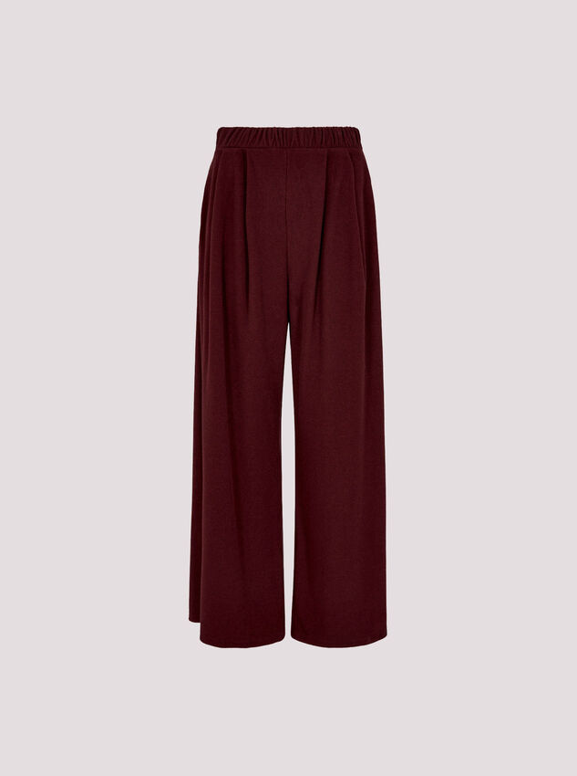 Ribbed Knit Wide Leg Trousers, Burgundy, large