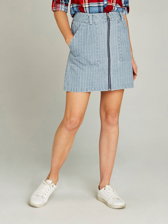 Blue Pinstripe Mini Skirt, Blue, large