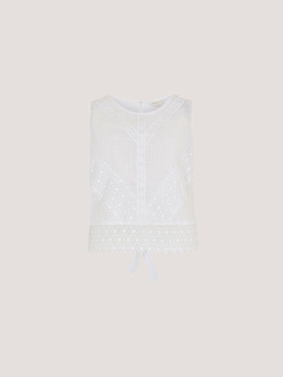 Back Bow Cotton Top, White, large