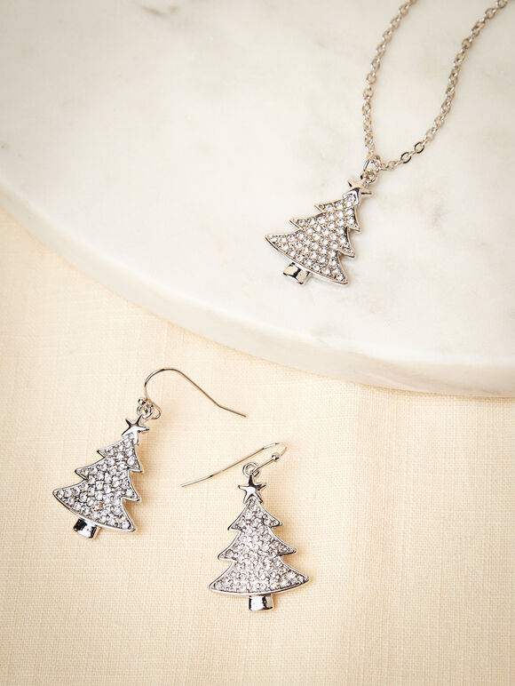 Silver Tone Christmas Tree Earrings, Assorted, large