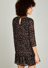 Black Leopard Chiffon Ruffle Hem Dress, Black, large