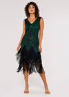 Sequin Tassel Fringe Mini Dress , Green, large