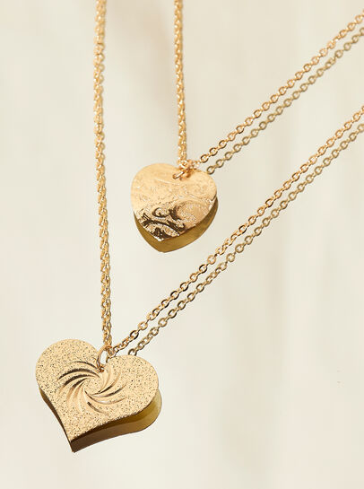 Gold Double Heart Layered Necklace