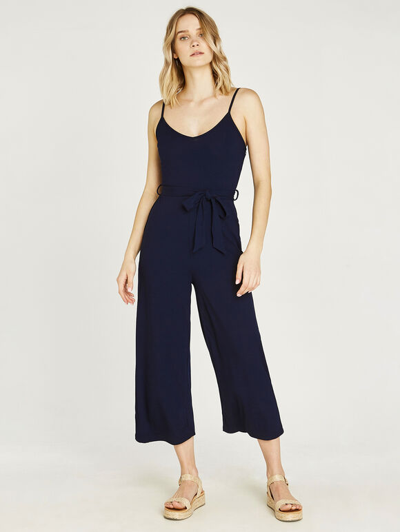 Mini Ribbed Easy Jumpsuit, Navy, large