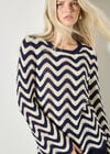Stripe Waves Pointelle Knit Jumper, Navy, large