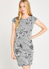 Grey Floral Vine Shift Dress, Grey, large