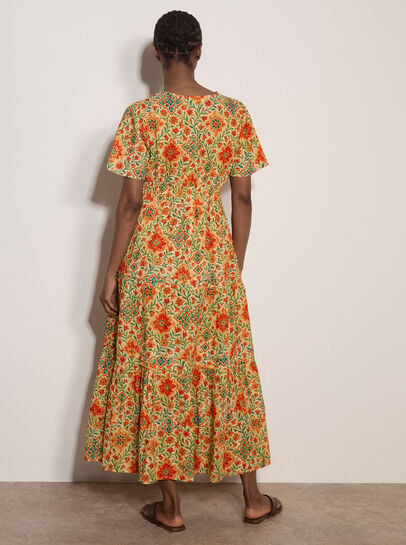 Stain Glass Floral Tiered Midaxi Dress