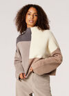 Colour Block Ribbed Mock Neck Jumper, Stone, large