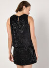 Sequin Velvet Sleeveless Top, Black, large