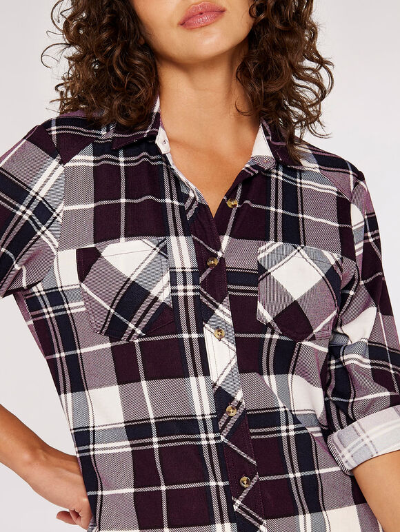 Check Brushed Jersey Shirt, Purple, large