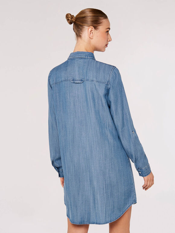 Denim Shirt Mini Dress, Blue, large