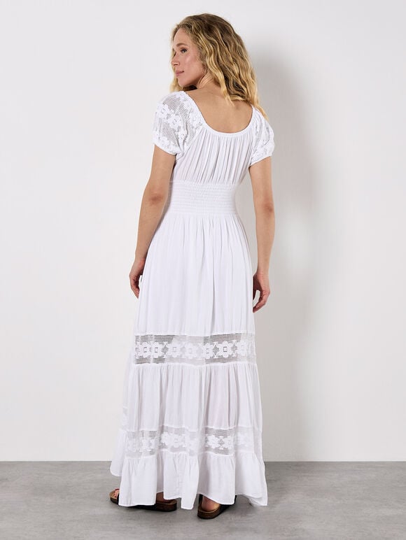 Floral Lace Milkmaid Maxi Dress, White, large