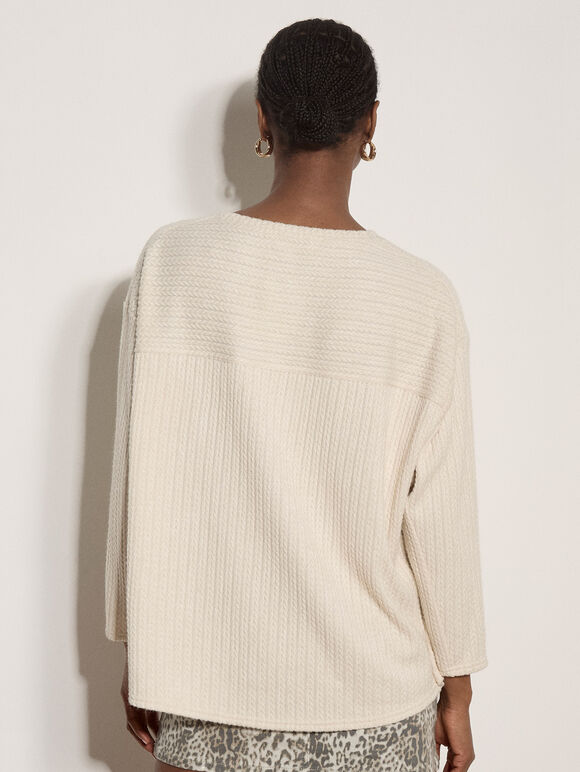 Jacquard Knit Jersey Top, Stone, large