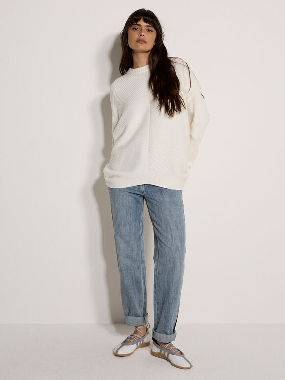 Chevron Knit Batwing Jumper, Cream, large