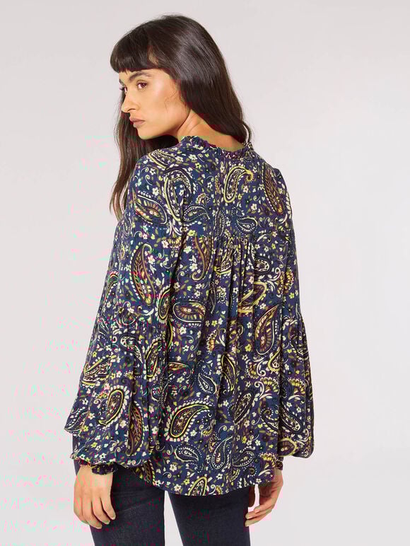 Paisley Boho Blouse, Navy, large