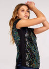 Rainbow Sequin Embellished T-Shirt, Black, large