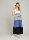 Blue Colourblock Maxi Dress, Blue, large
