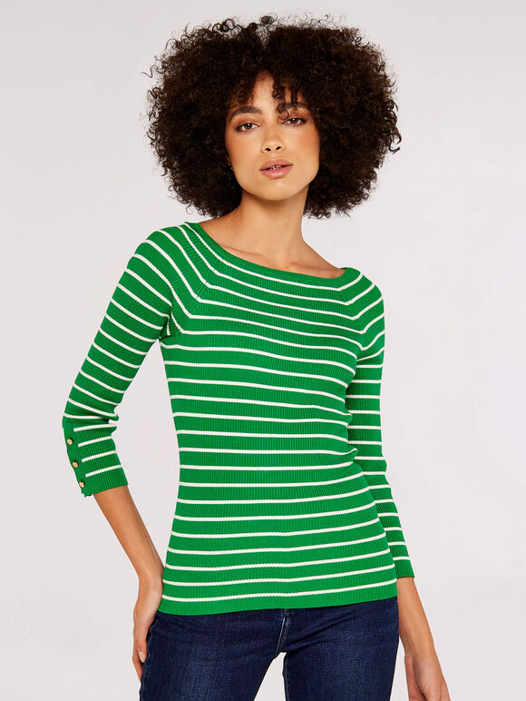  Stripe Ribbed Jumper, Green, large