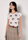Elephant Print Slub T-Shirt, Navy, large