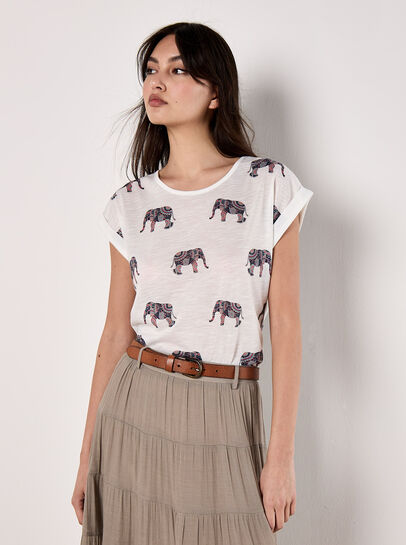 Elephant Print Slub T-Shirt