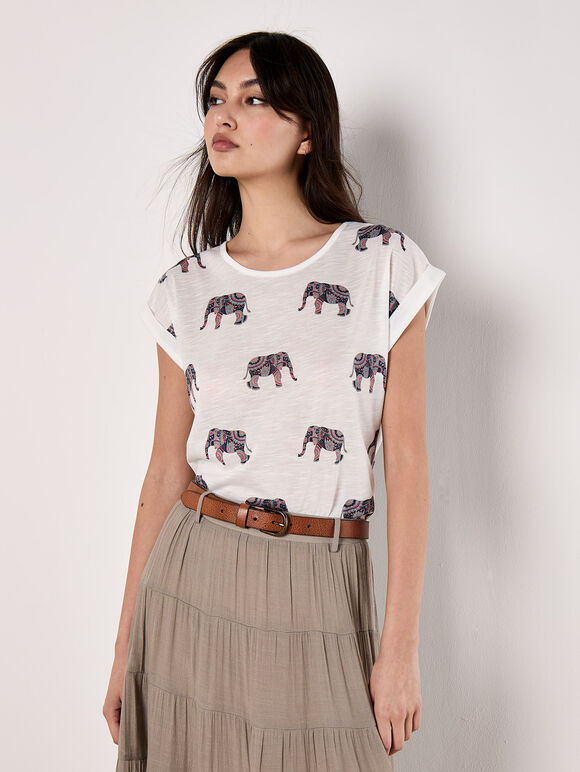 Elephant Print Slub T-Shirt, Navy, large