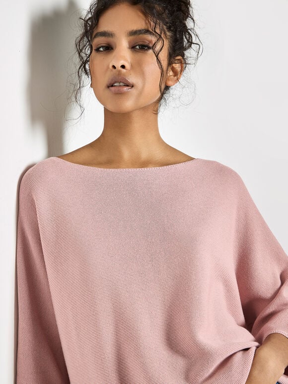 Stretch Knit Batwing Top, Pink, large