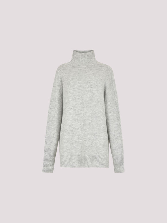 Oversized Boucle Jumper, Light Grey / Silver, large
