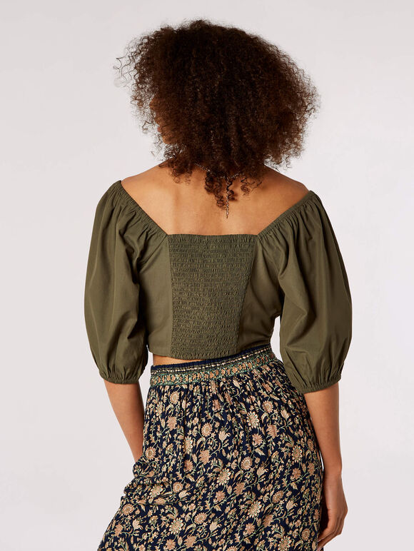 Smock Detail Cropped Top, Khaki, large