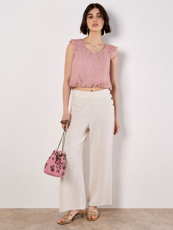 Sheer Crinkle Bubble Hem Crop Top, Pink, large