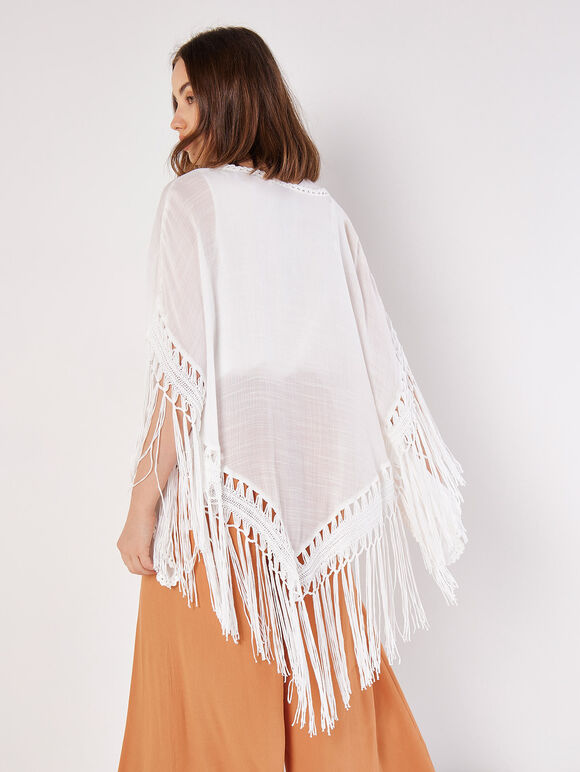 Slub Shimmer Fringe Cover-Up Cardigan, Cream, large