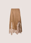 Lace Hem Satin Midi Skirt, Gold, large