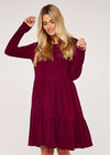 Tiered Long Sleeve Dress, Burgundy, large