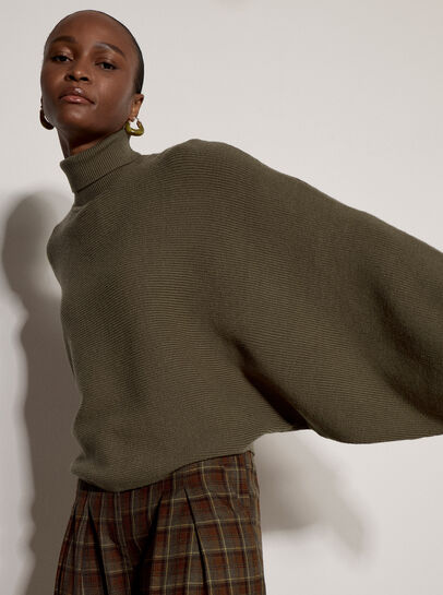 Ribbed Knit Batwing Cape Jumper