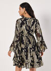 Gold Foil Paisley Mini Dress, Black, large